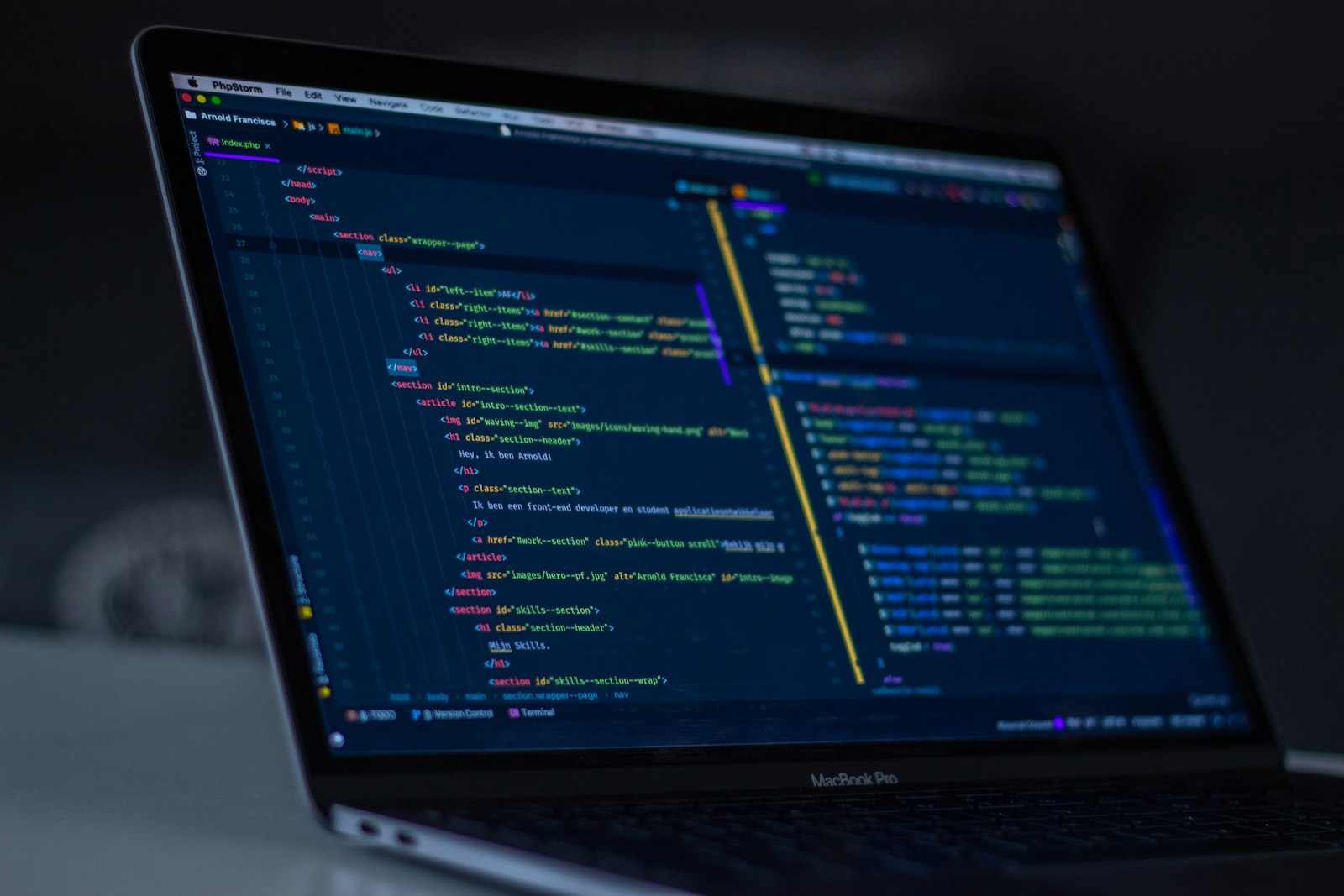 Écran affichant du code source applicatif